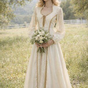 VTG 1970s Gunne Sax Prairie Wedding Dress Jessica McClintock Boho Cottagecore S